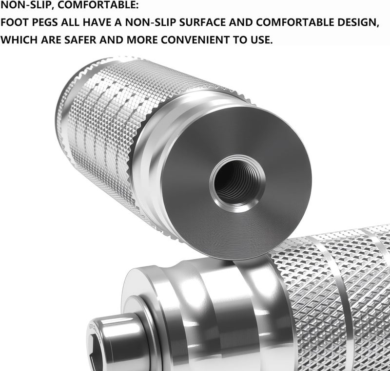 JXPANG Universal 8mm Foot Pegs CNC Aluminum Install Bolts Motorcycle Rearsets Footrest Footpegs Compatible With YAMAHA Honda Suzuki Kawasaki Ducati Aprilia (Silver) - Image 4